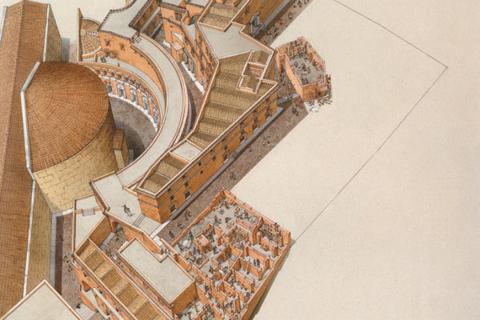 Ricostruzione grafica dei Mercati di Traiano in età traianea