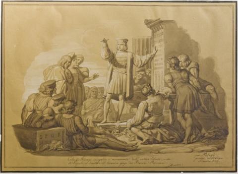 Pelagio Palagi, Cola di Rienzo che spiega le antiche epigrafi ai Romani 1829 (© Galleria Carlo Virgilio)